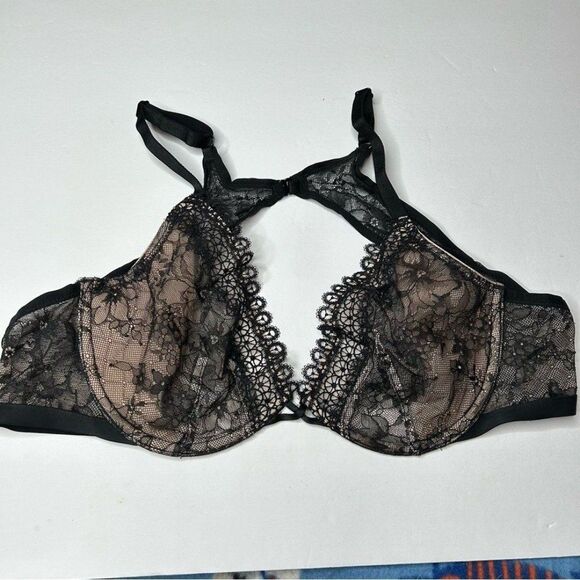 Victoria's Secret Black Lace Unlined Bra 32DD Plunging Neckline - Picture 7 of 7
